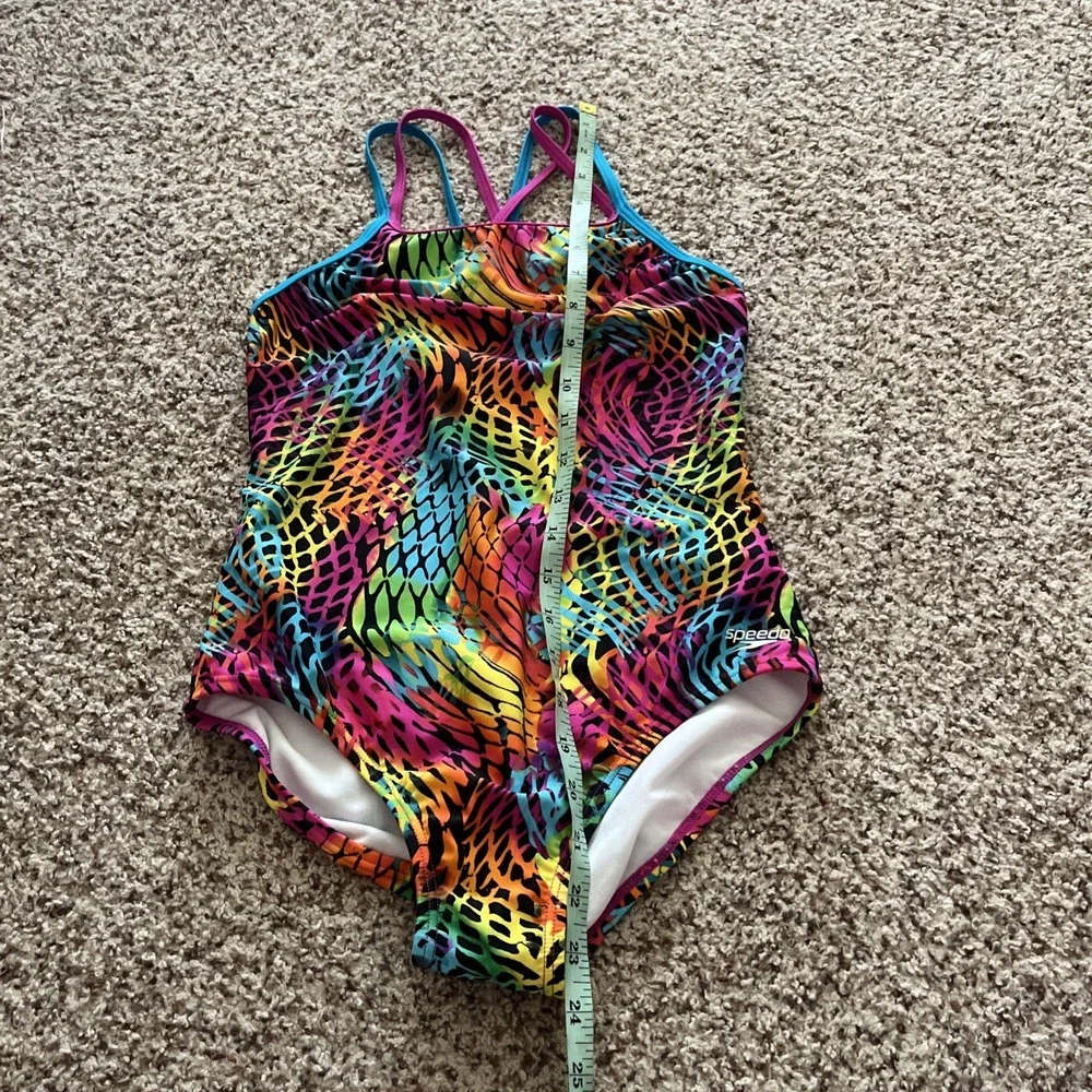 Speedo Girl's Swimsuit One Piece Multicolored Cross Back Multi Straps Size 14